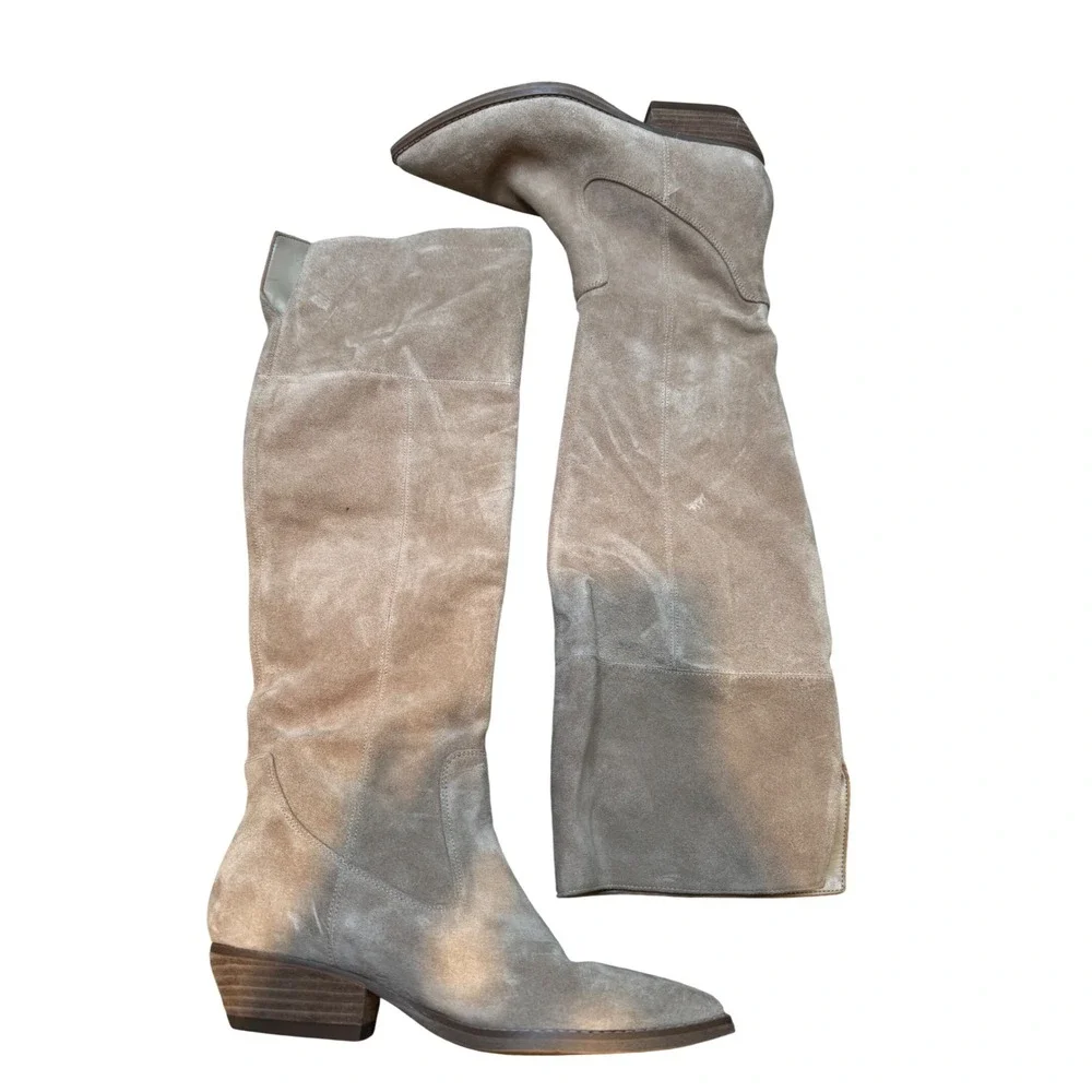 Marc Fisher LTD Suede Knee High Boots‎ Tan Block Heel Pointed Toe Women's 7